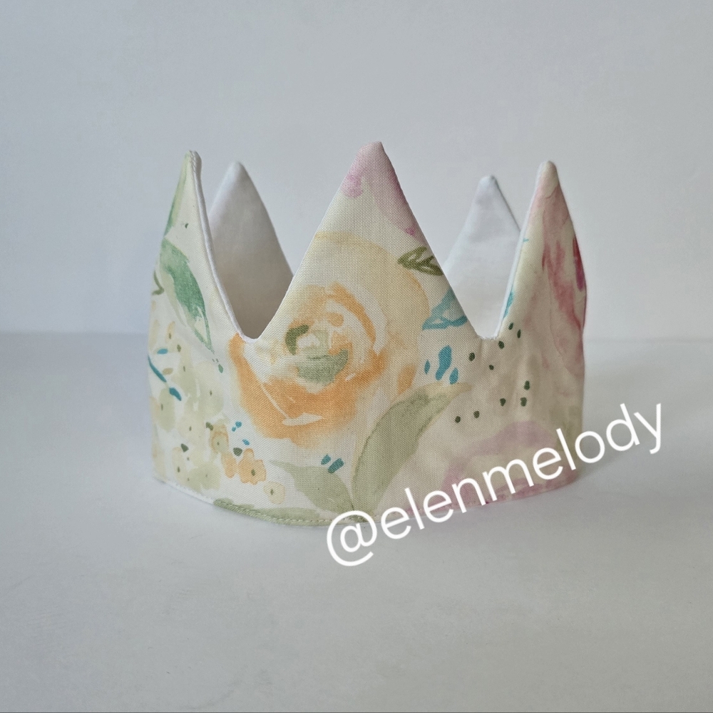 NEW Handmade Cotton Floral Print Fabric Baby Girl Birthday Crown